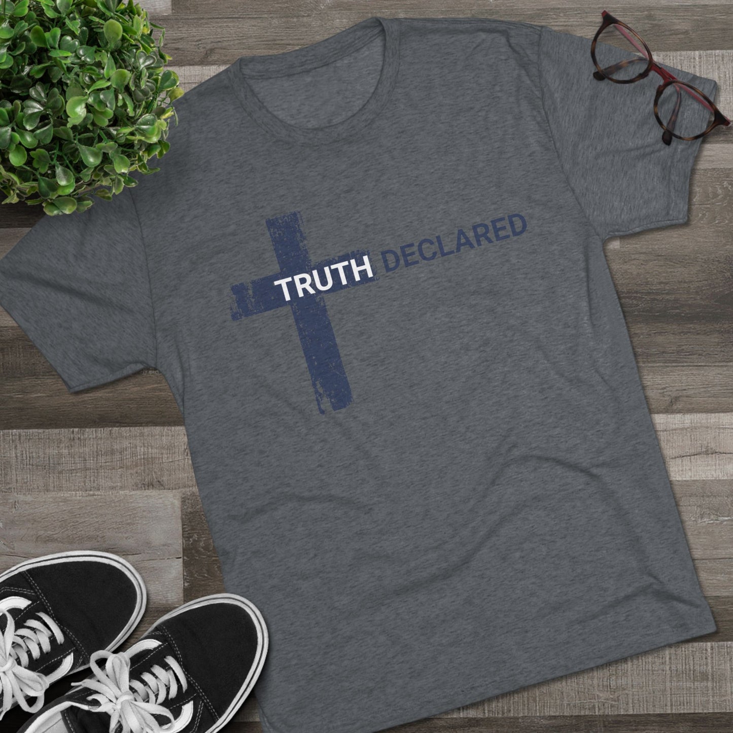 Truth Declared Christian Cross Tri-Blend T-Shirt, Unisex - Tri-Blend - Ultra Comfort - Relaxed Fit Tee