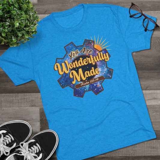 Wonderfully Made - Psalm 139:14 T-Shirt - Tri-Blend T-Shirt, Unisex - Ultra Comfort - Relaxed Fit Tee