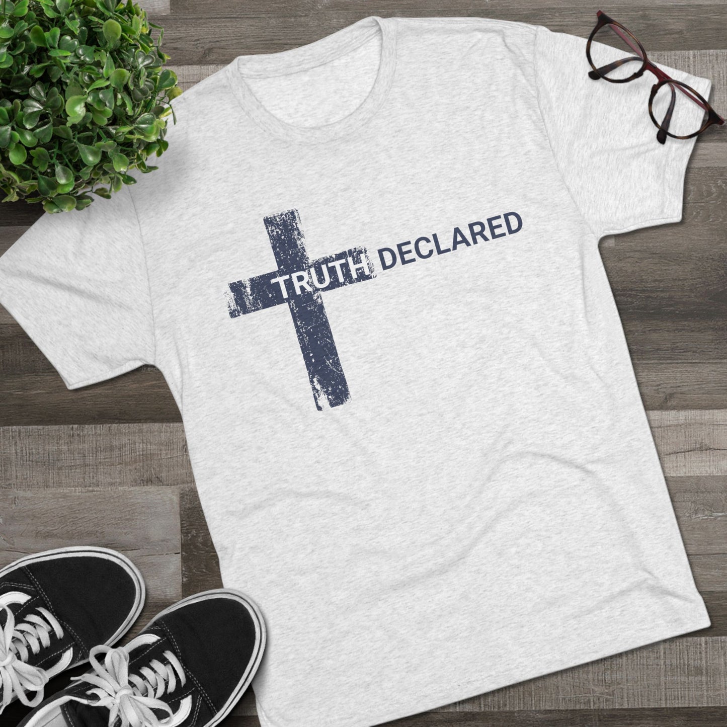 Truth Declared Christian Cross Tri-Blend T-Shirt, Unisex - Tri-Blend - Ultra Comfort - Relaxed Fit Tee